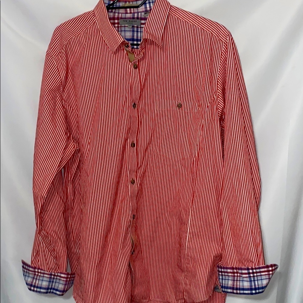 TED‎ BAKER Red Striped BLUE RED PLAID ACCENT WOMENS  Shirt SIZE 6 CLEAN